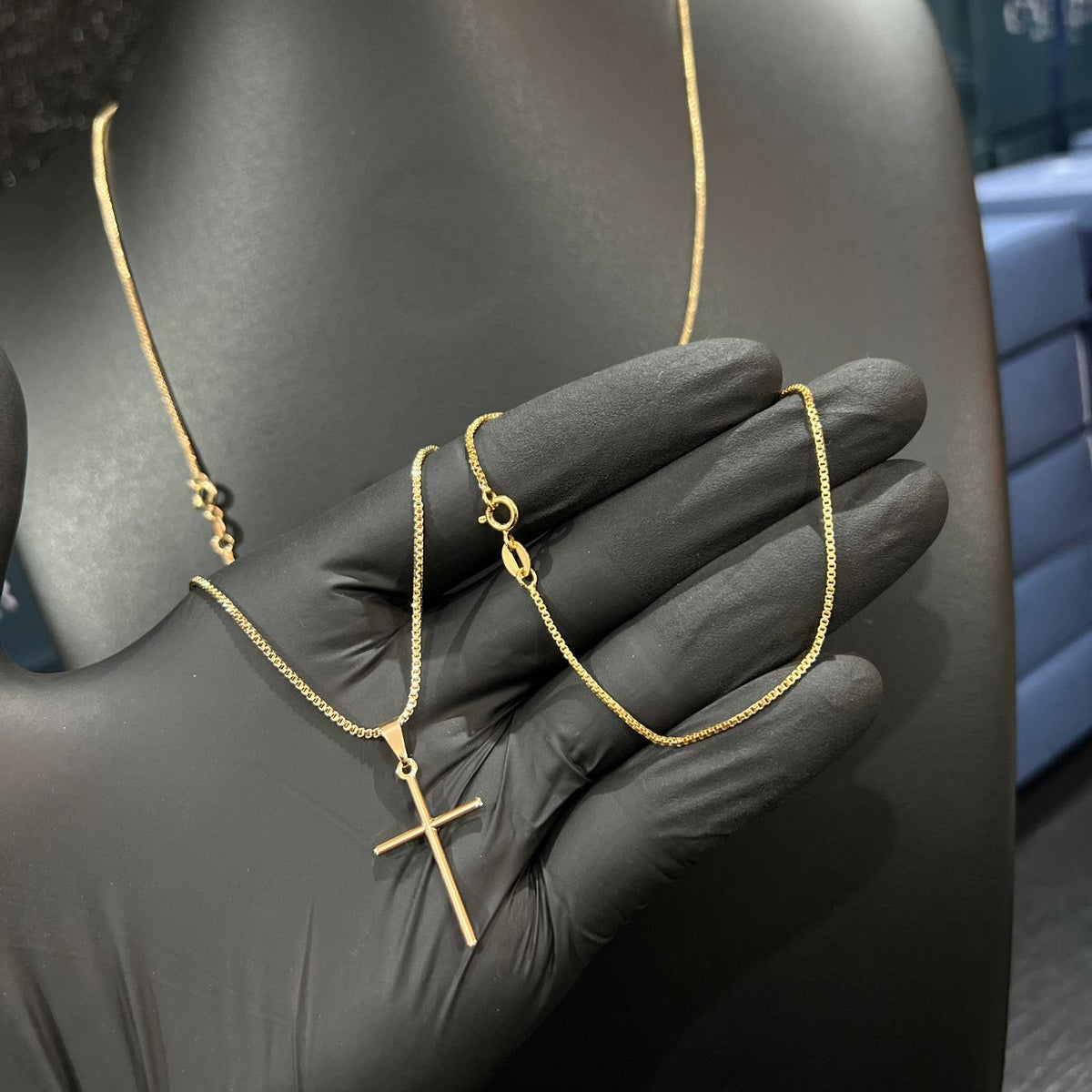 Corrente e Pulseira Veneziana 1mm + Ping Cruz Palito Banhado a ouro 18k