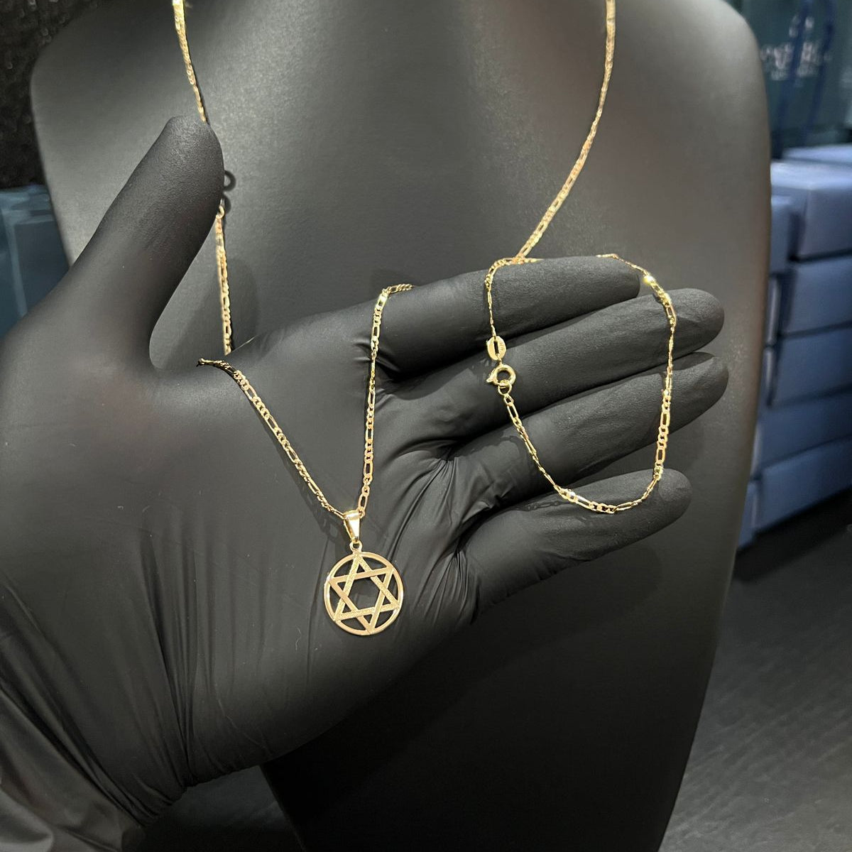 Corrente e Pulseira 3x1 2mm + Ping Estrela de Davi Banhado a Ouro 18k