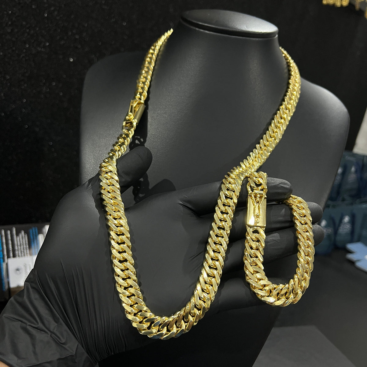 Corrente e Pulseira Grumet Dupla 13mm banhado a ouro 18k