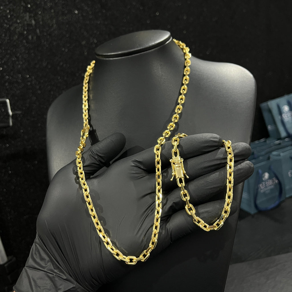 Corrente e Pulseira Cadeado 6mm banhado a ouro 18k