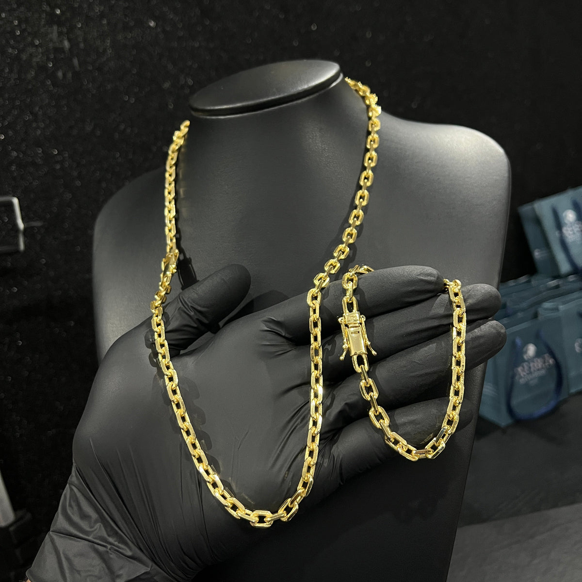Corrente e Pulseira Cadeado 6mm banhado a ouro 18k