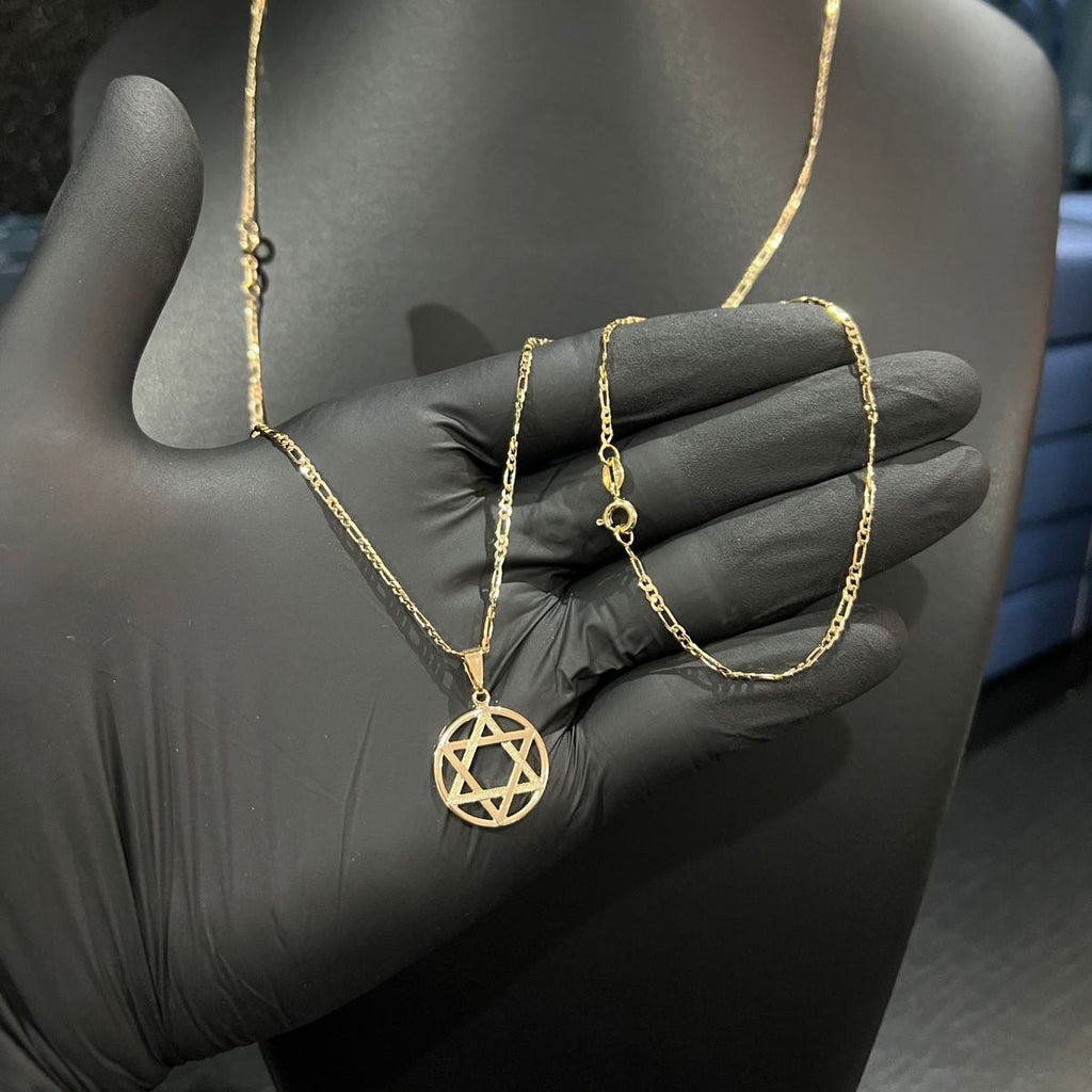 Corrente e Pulseira 3x1 2mm + Ping Estrela de Davi banhado a ouro 18k