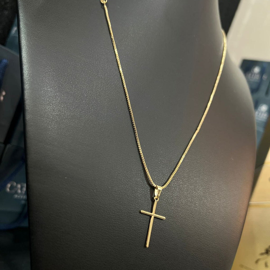 Corrente e Pulseira Veneziana 1mm + Ping Cruz Palito Banhado a ouro 18k