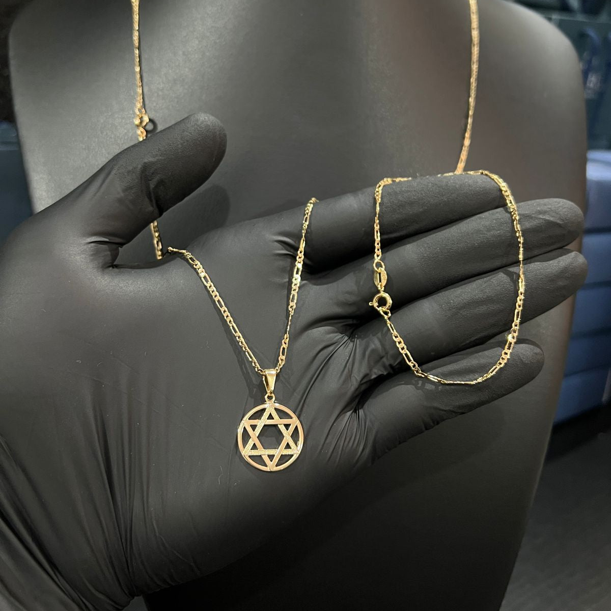 Corrente e Pulseira 3x1 2mm + Ping Estrela de Davi Banhado a Ouro 18k