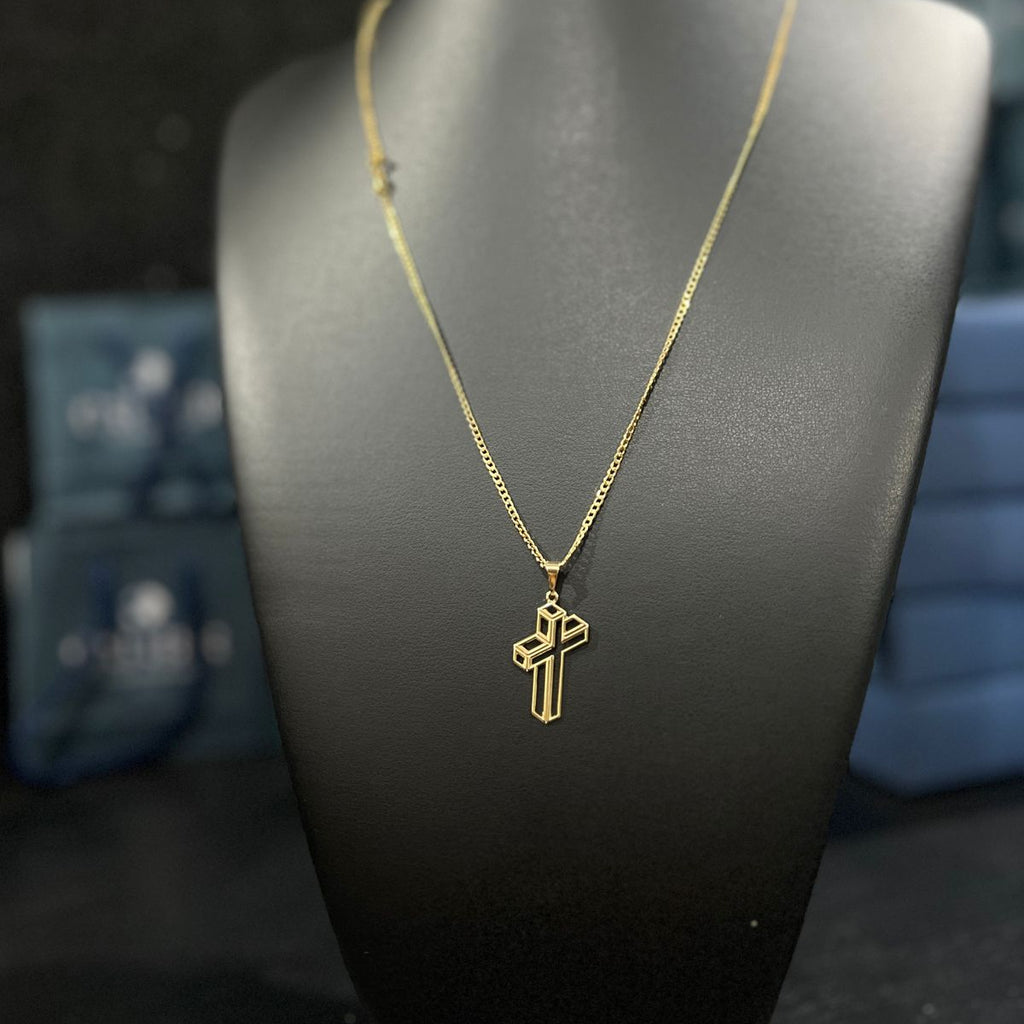 Corrente e Pulseira Grumet Pitbull 2mm + Ping Cruz 3d Banhado a Ouro 18k