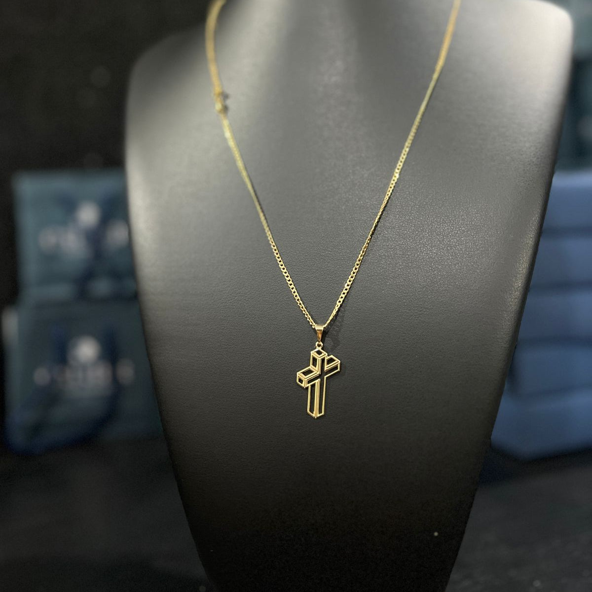 Corrente e Pulseira Grumet Pitbull 2mm + Ping Cruz 3d Banhado a Ouro 18k