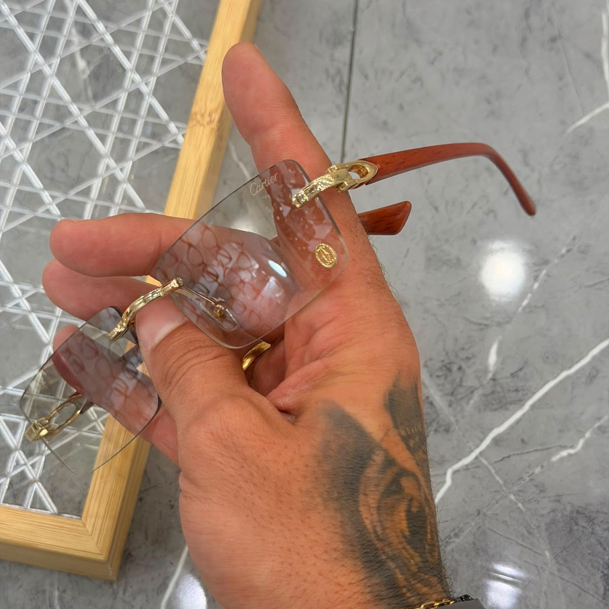 Óculos Cartier Grife M2 Marrom/Transparente