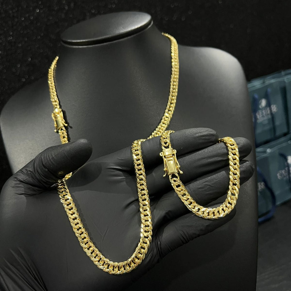 Corrente e Pulseira Grumet Dupla 7mm banhado a ouro 18k