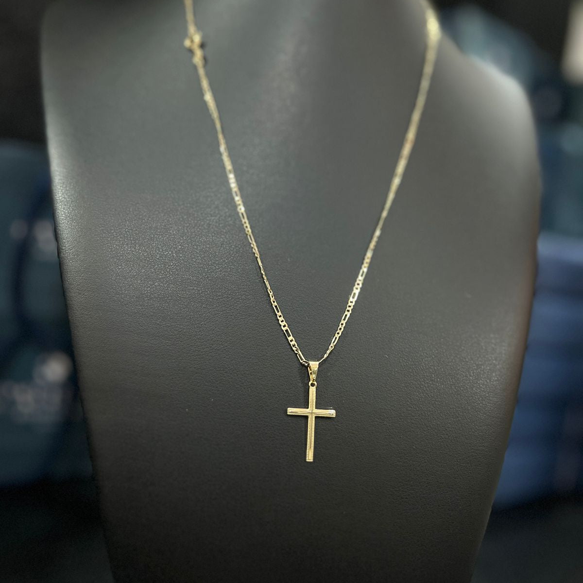 Corrente e Pulseira 3x1 2mm + Ping Cruz Detalhada Banhado a Ouro 18k