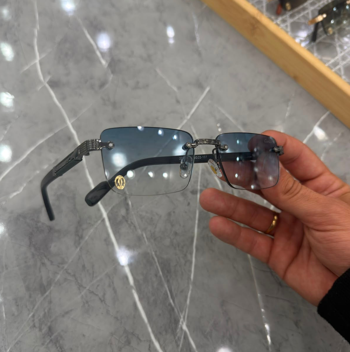 Óculos Cartier Grife M1 Preto/Preto Azul