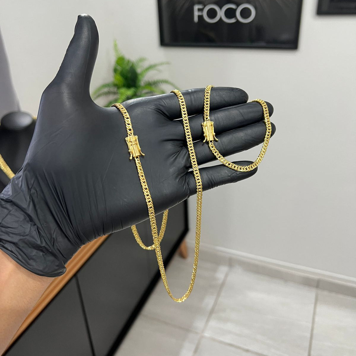 Corrente e Pulseira Grumet Dupla 5mm banhado a ouro 18k