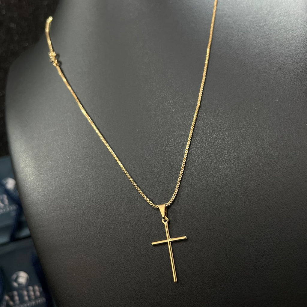 Corrente e Pulseira Veneziana 1mm + Ping Cruz Palito Banhado a ouro 18k