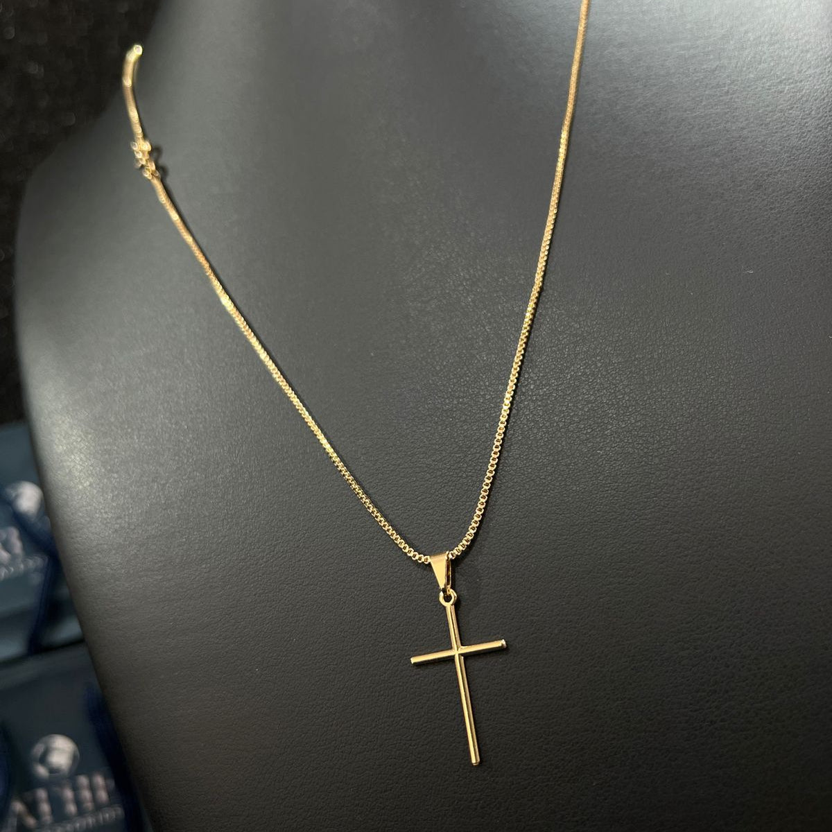 Corrente e Pulseira Veneziana 1mm + Ping Cruz Palito Banhado a ouro 18k