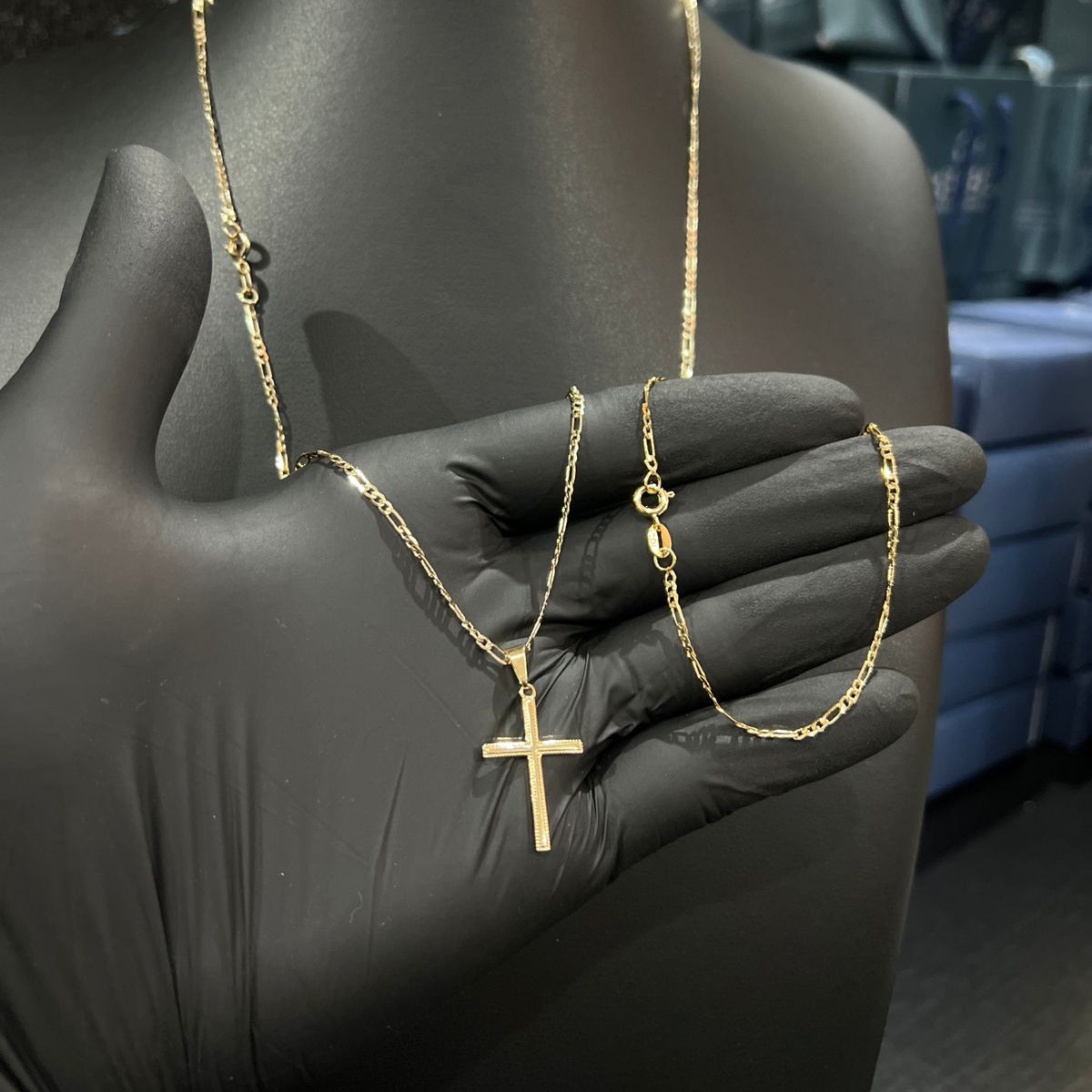 Corrente e Pulseira 3x1 2mm + Ping Cruz Detalhada Banhado a Ouro 18k