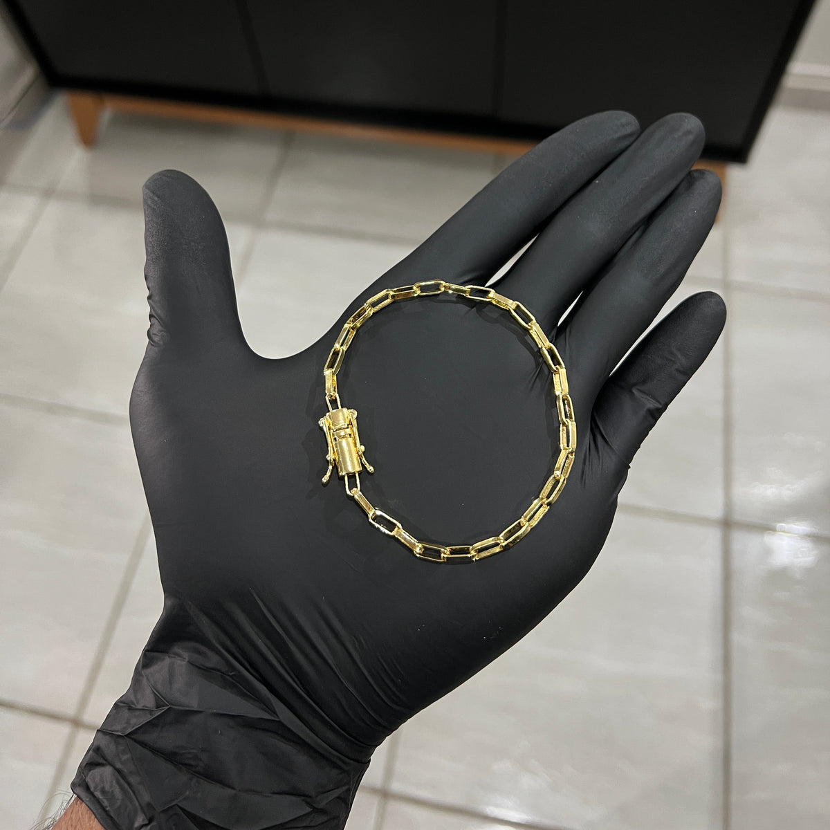 Pulseira Tijolinho Alongado 3mm banhado a ouro 18k