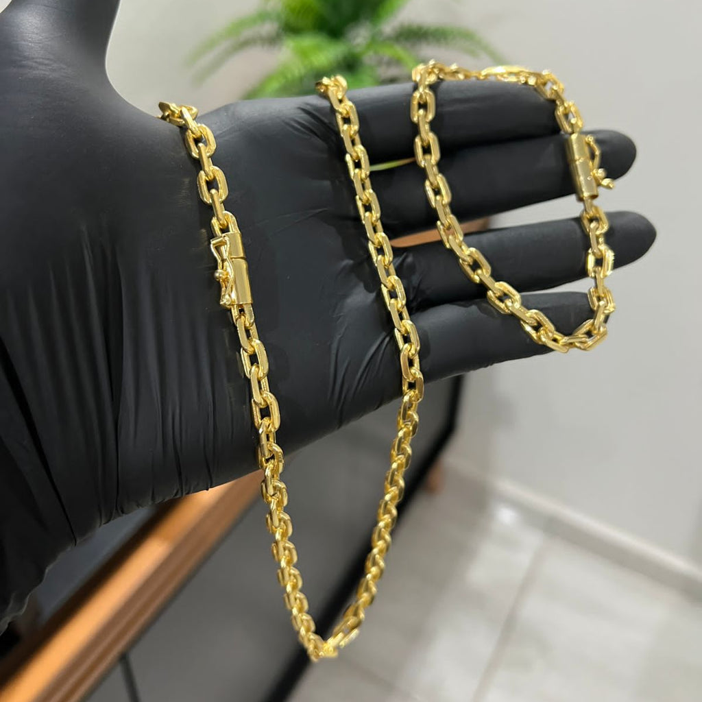 Corrente e Pulseira Cadeado 6mm banhado a ouro 18k