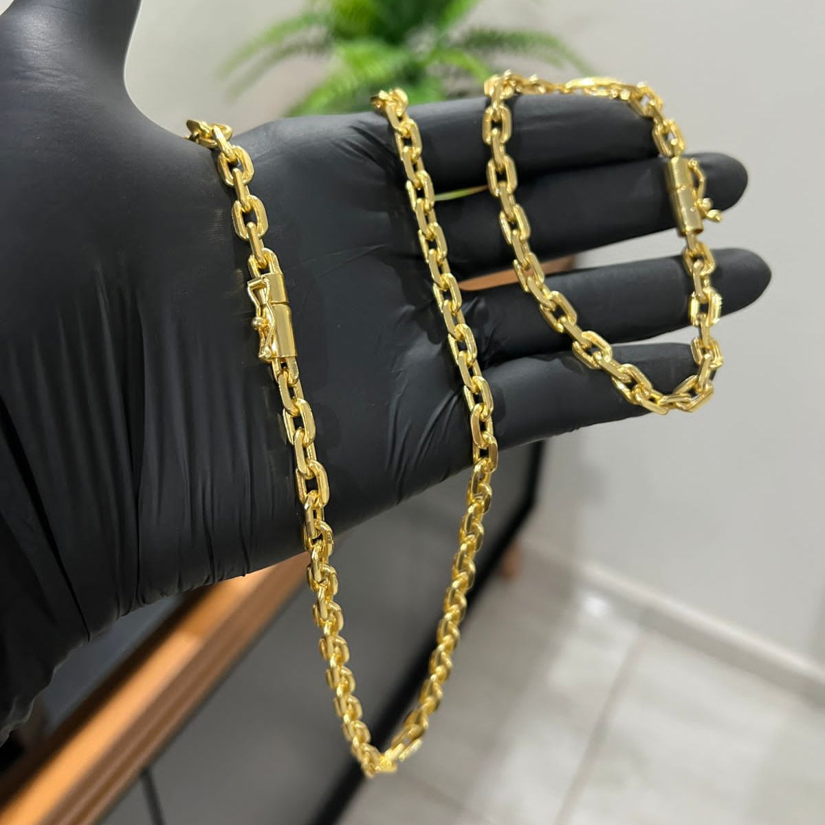 Corrente e Pulseira Cadeado 6mm banhado a ouro 18k