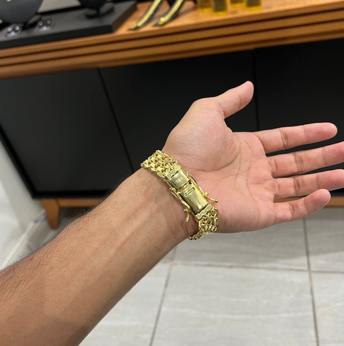 Pulseira Esteira 16mm banhado a ouro 18k