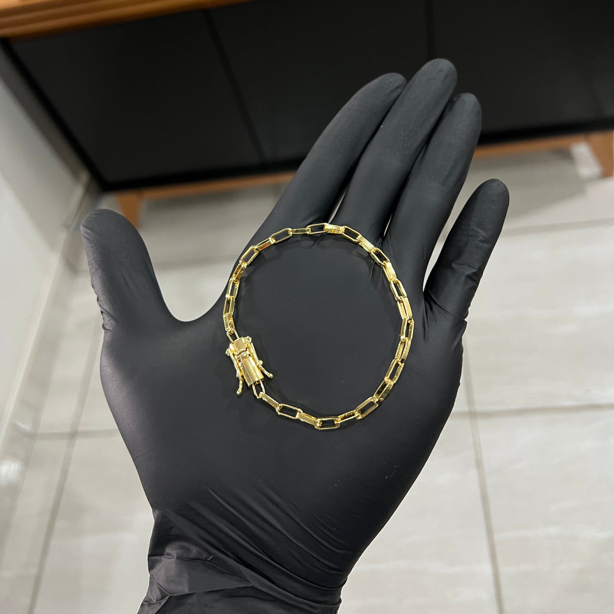 Pulseira Tijolinho Alongado 3mm banhado a ouro 18k