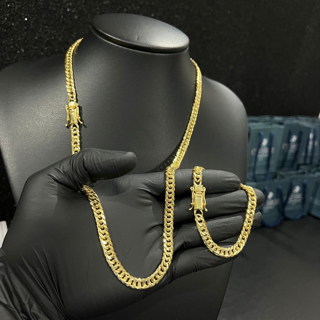 Corrente e Pulseira Grumet Dupla 7mm banhado a ouro 18k