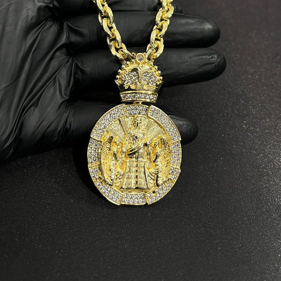 Pingente Cristo Anjo Cravejado banhado a ouro 18k