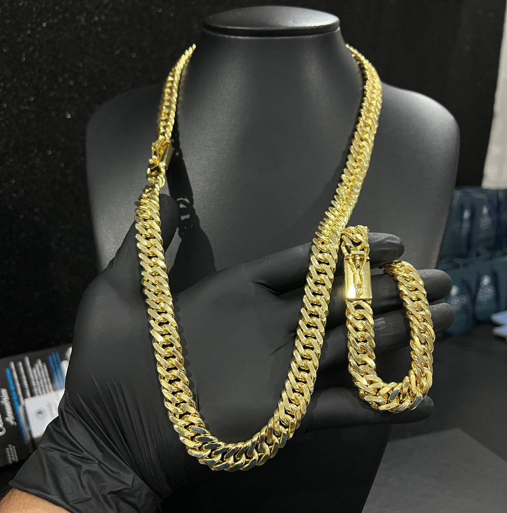 Corrente e Pulseira Grumet Dupla 13mm banhado a ouro 18k
