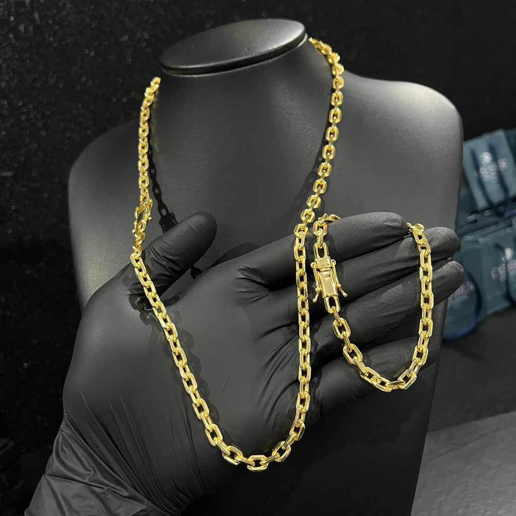 Corrente e Pulseira Cadeado 6mm banhado a ouro 18k