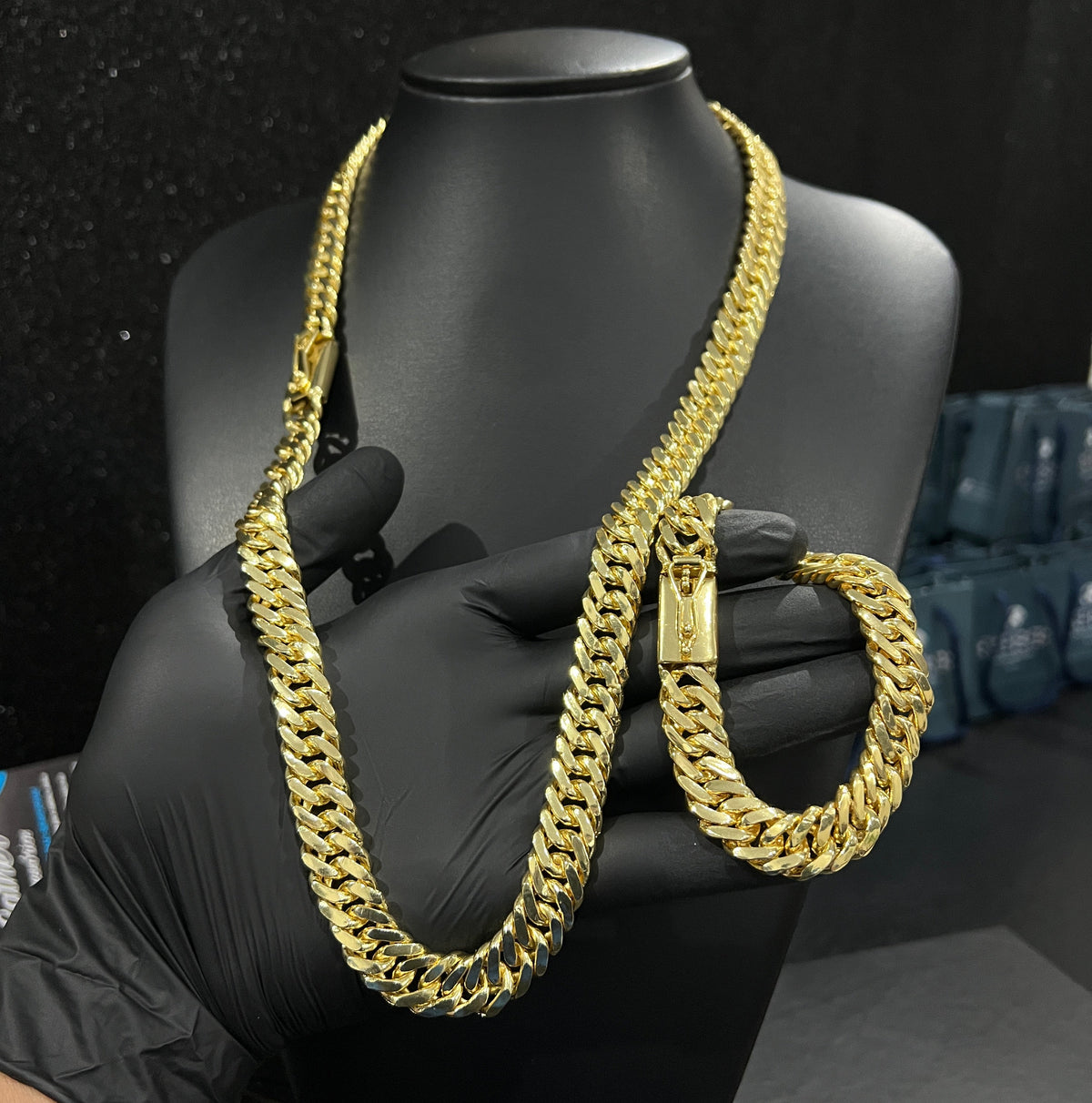 Corrente e Pulseira Grumet Dupla 13mm banhado a ouro 18k