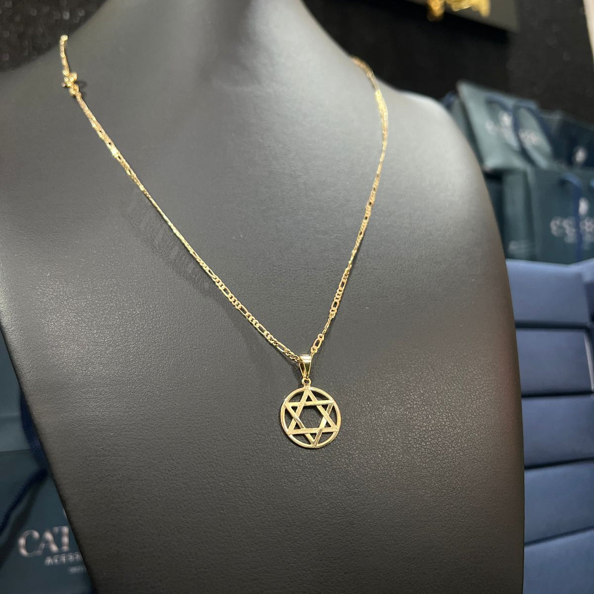 Corrente e Pulseira 3x1 2mm + Ping Estrela de Davi Banhado a Ouro 18k