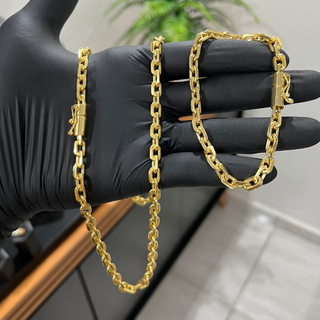 Corrente e Pulseira Cadeado 6mm banhado a ouro 18k