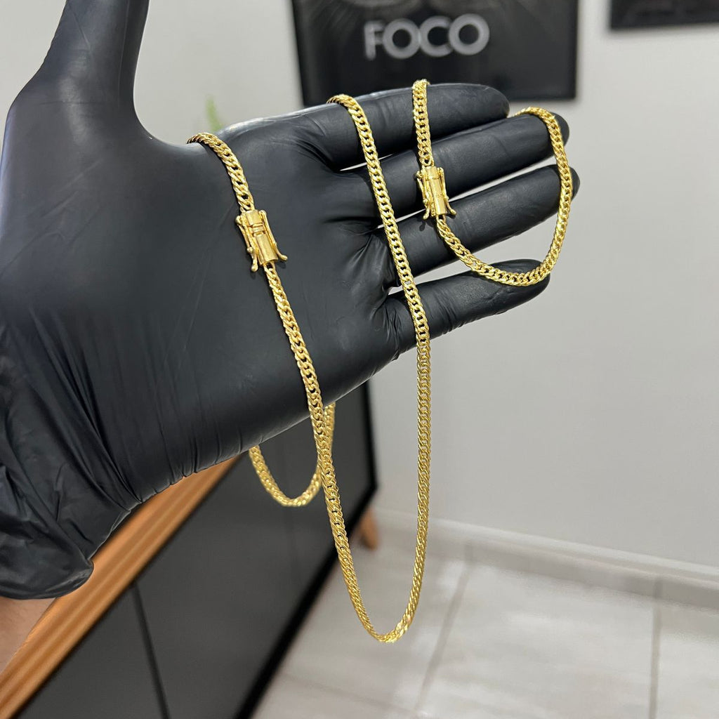 Corrente e Pulseira Grumet Dupla 4mm banhado a ouro 18k