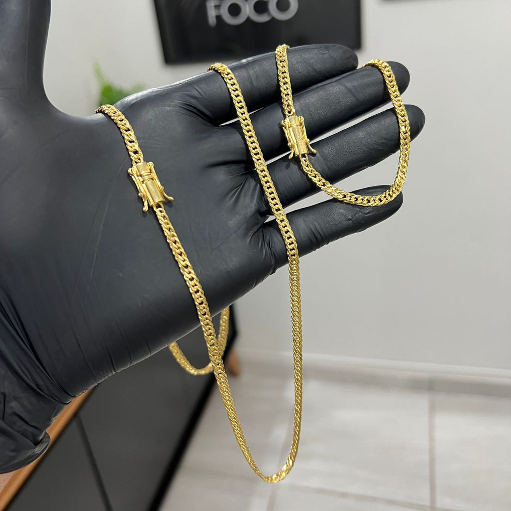 Corrente e Pulseira Grumet Dupla 4mm banhado a ouro 18k