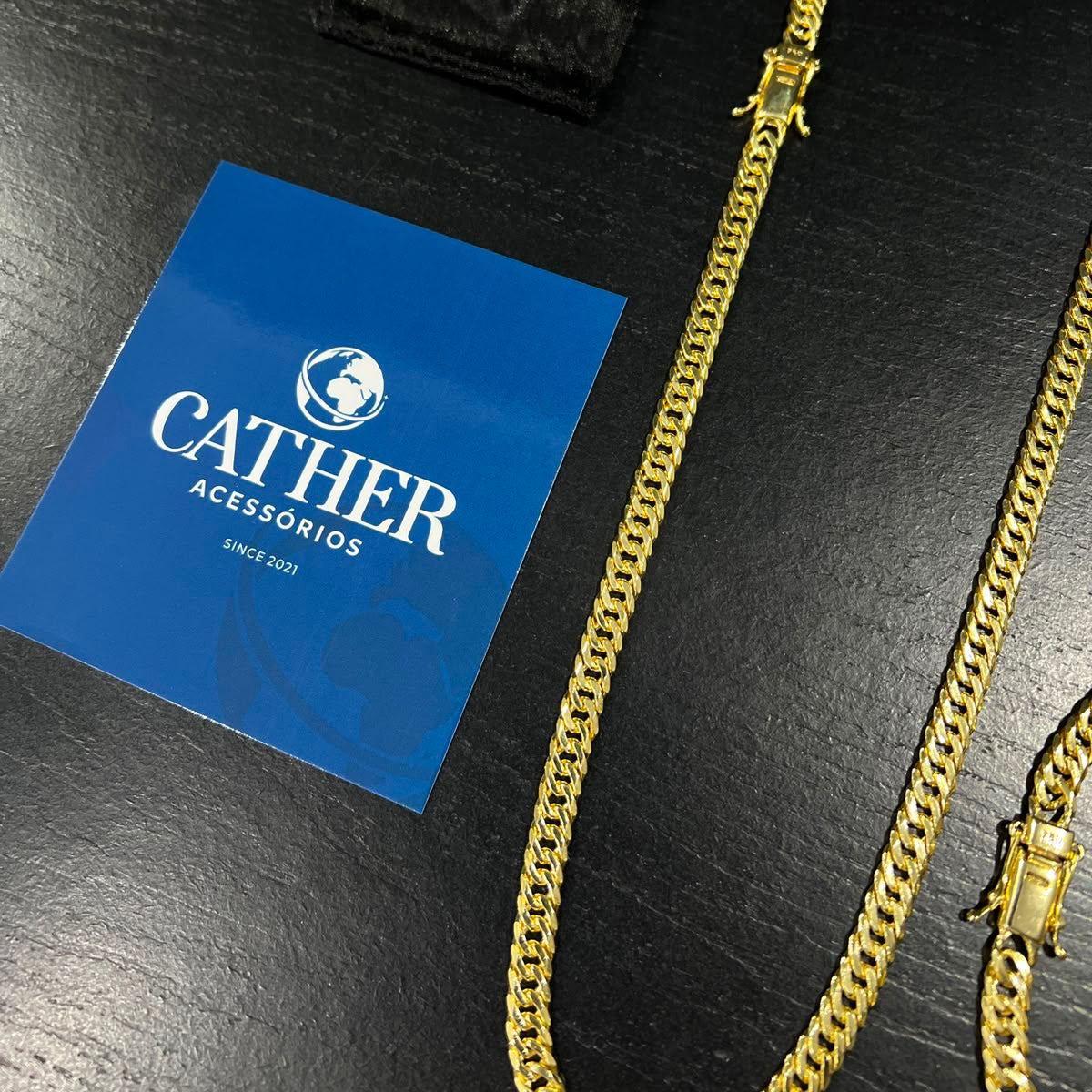 Corrente e Pulseira Grumet Dupla 7mm banhado a ouro 18k