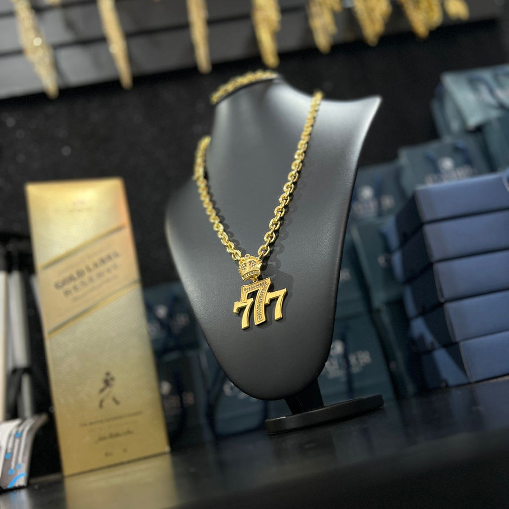 Corrente Cadeado 8mm + Ping 777 banhado a ouro 18k