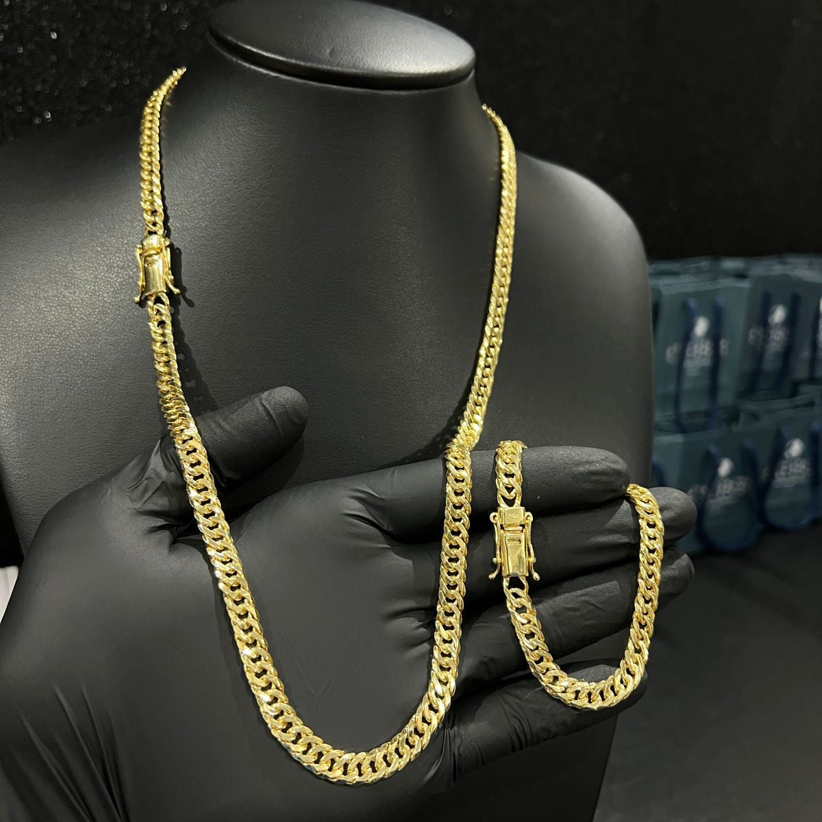 Corrente e Pulseira Grumet Dupla 7mm banhado a ouro 18k