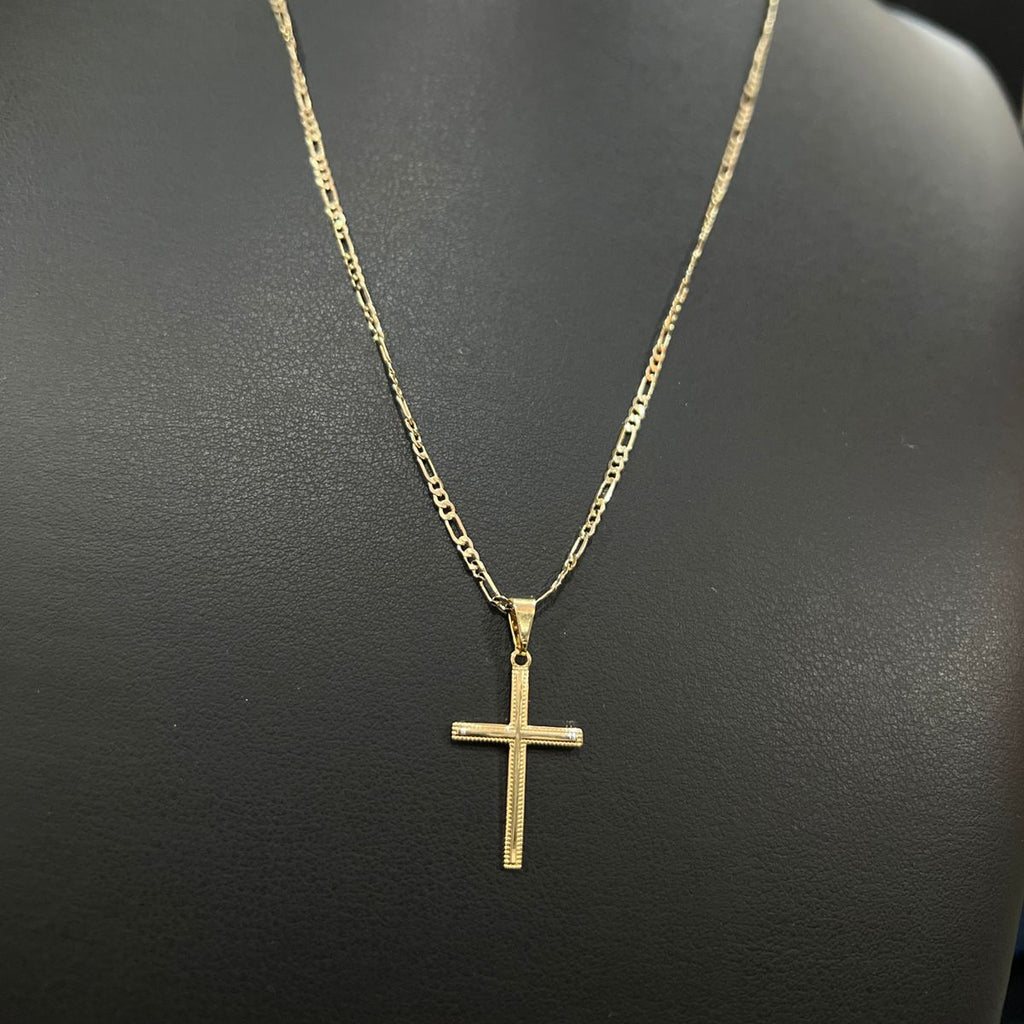 Corrente e Pulseira 3x1 2mm + Ping Cruz Detalhada Banhado a Ouro 18k