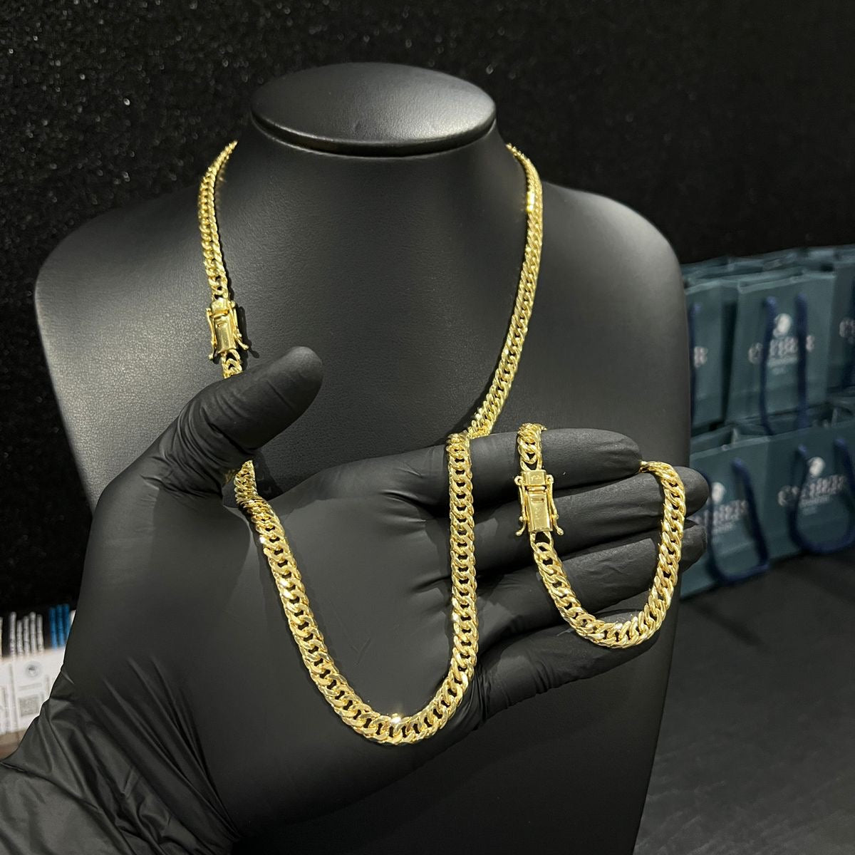 Corrente e Pulseira Grumet Dupla 7mm banhado a ouro 18k