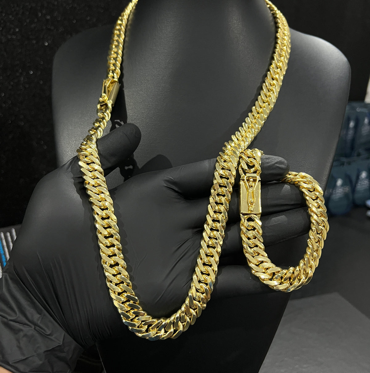 Corrente e Pulseira Grumet Dupla 13mm banhado a ouro 18k