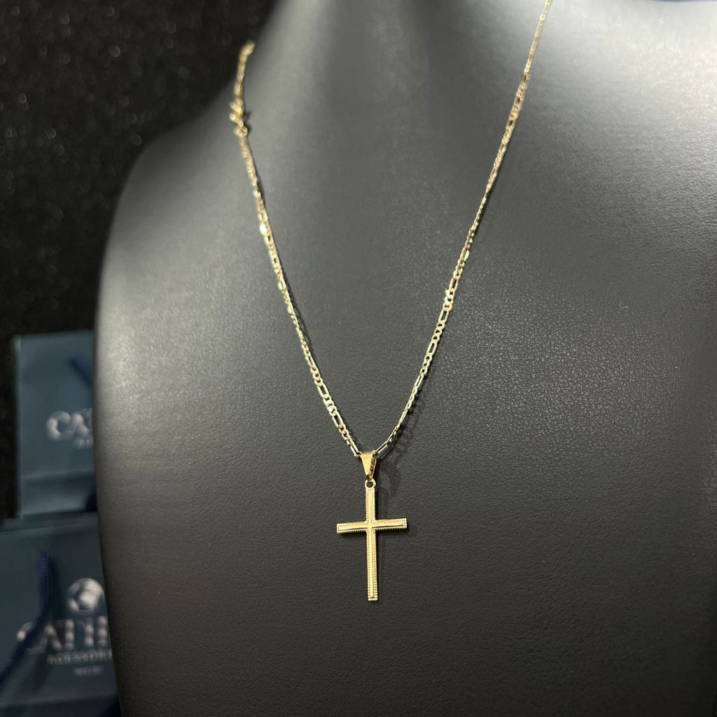 Corrente e Pulseira 3x1 2mm + Ping Cruz Detalhada banhado a ouro 18k
