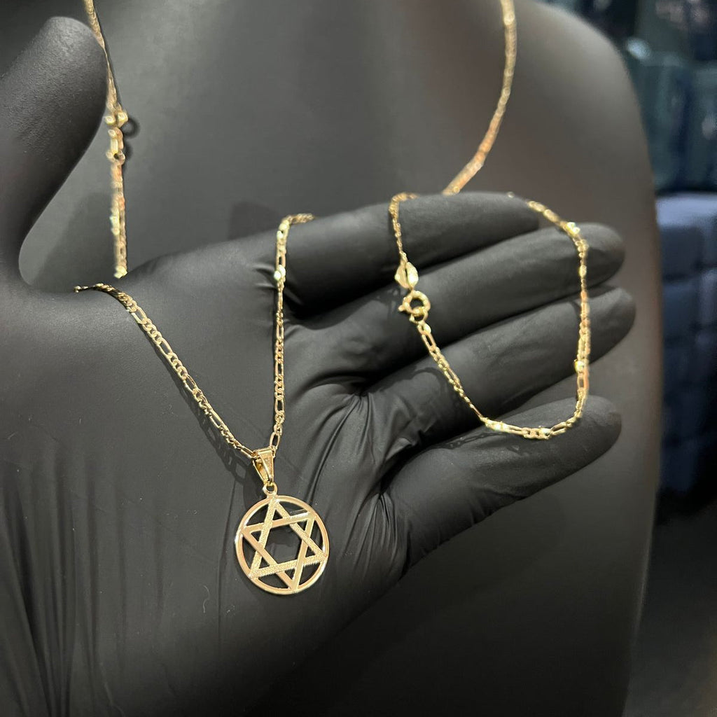 Corrente e Pulseira 3x1 2mm + Ping Estrela de Davi banhado a ouro 18k