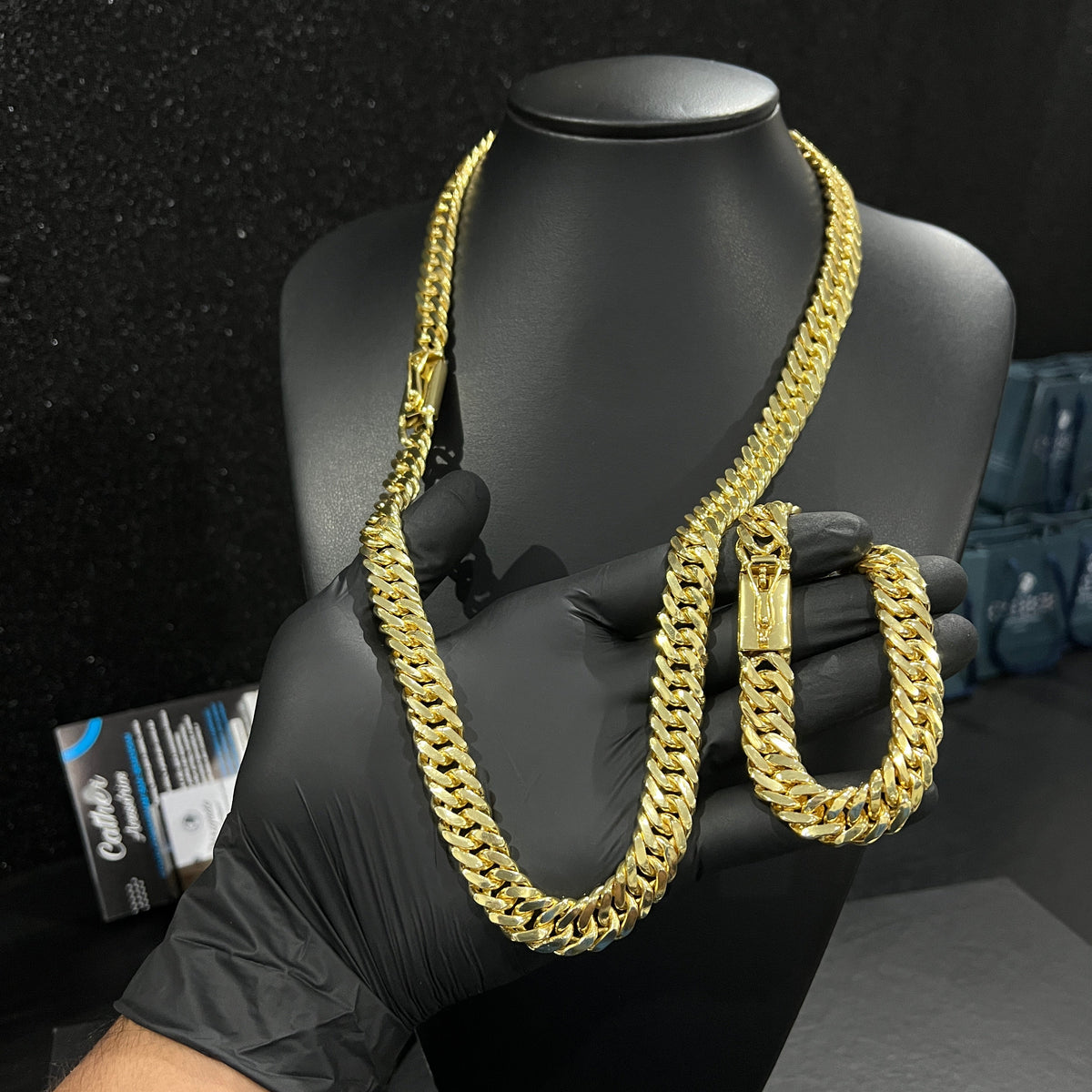 Corrente e Pulseira Grumet Dupla 13mm banhado a ouro 18k