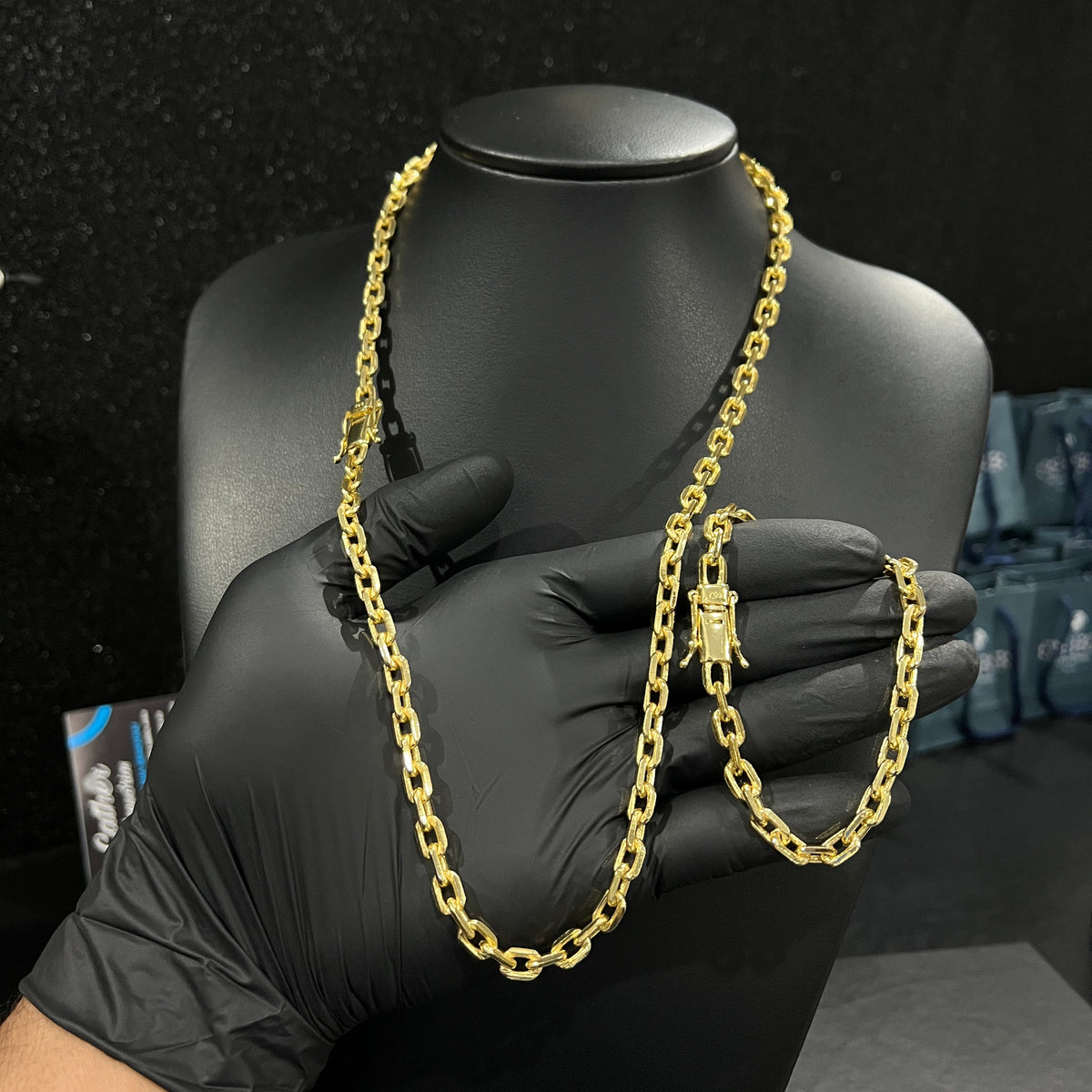 Corrente e Pulseira Cadeado 6mm banhado a ouro 18k