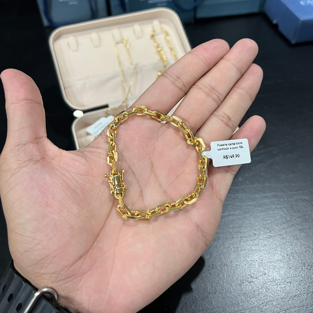 Pulseira Feminino Cadeado 6mm banhado a ouro 18k