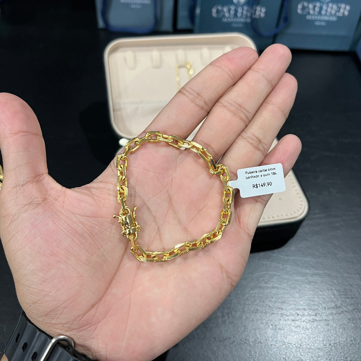 Pulseira Feminino Cadeado 6mm banhado a ouro 18k