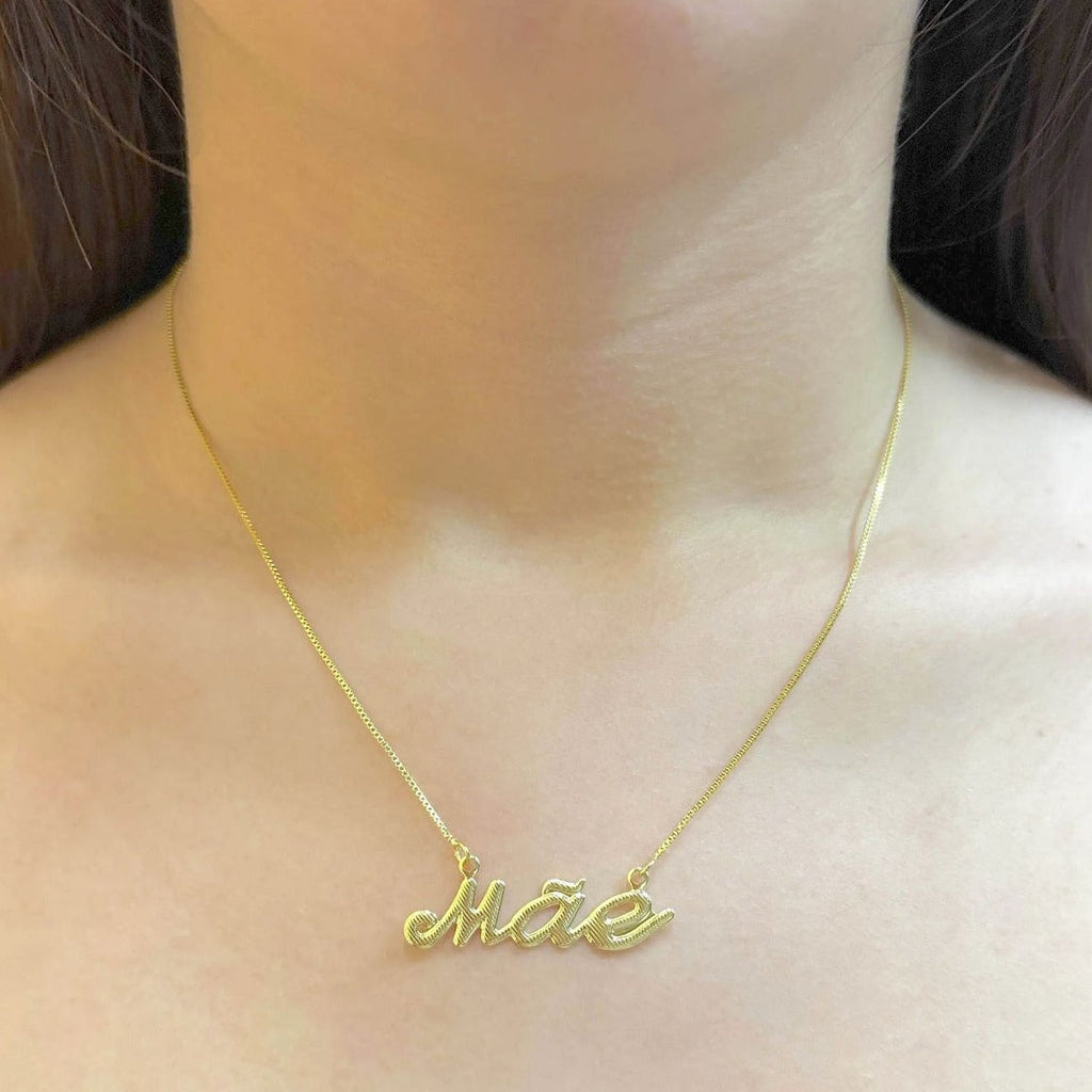 Colar Feminino Veneziana 1mm Mãe banhado a ouro 18k