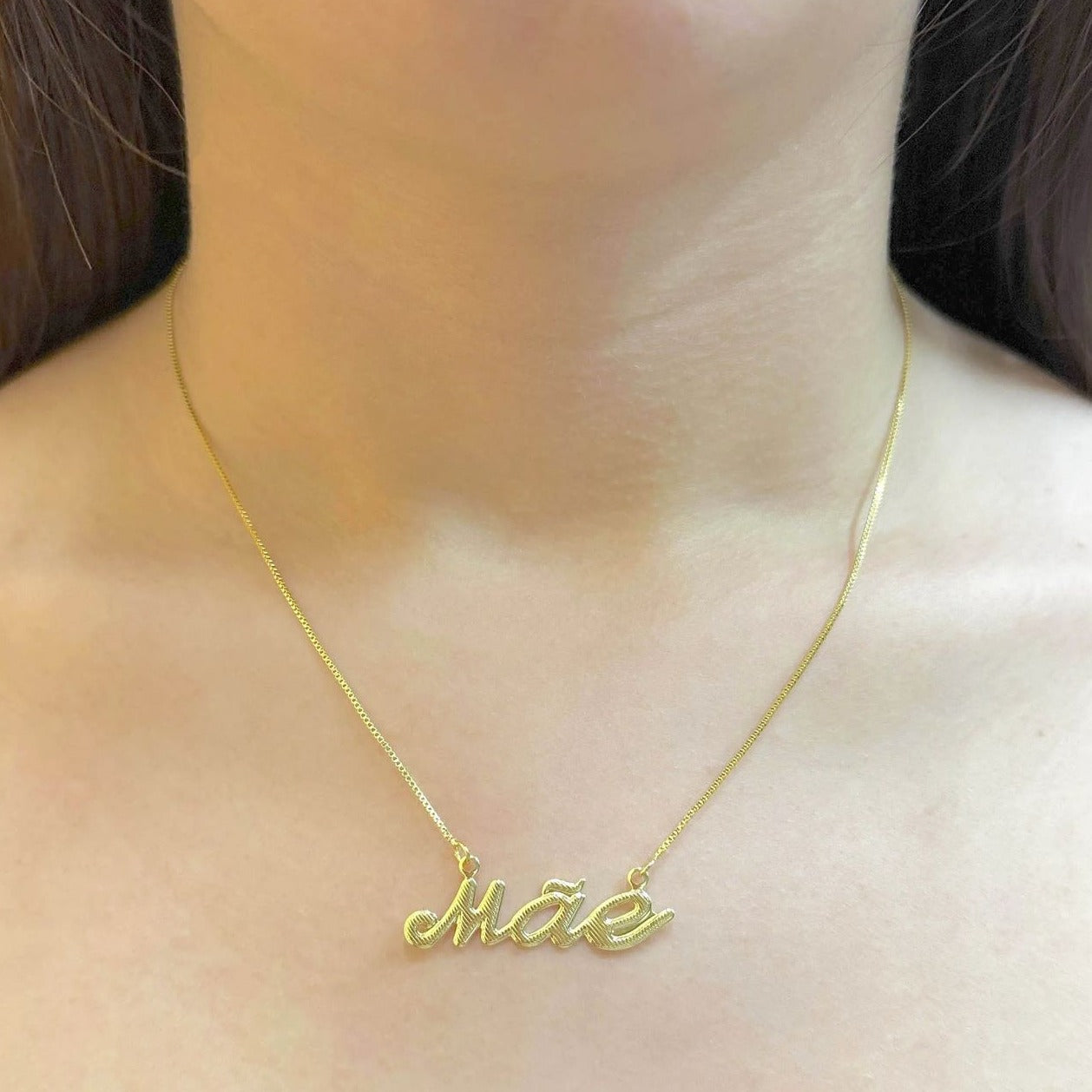 Colar Feminino Veneziana 1mm Mãe banhado a ouro 18k