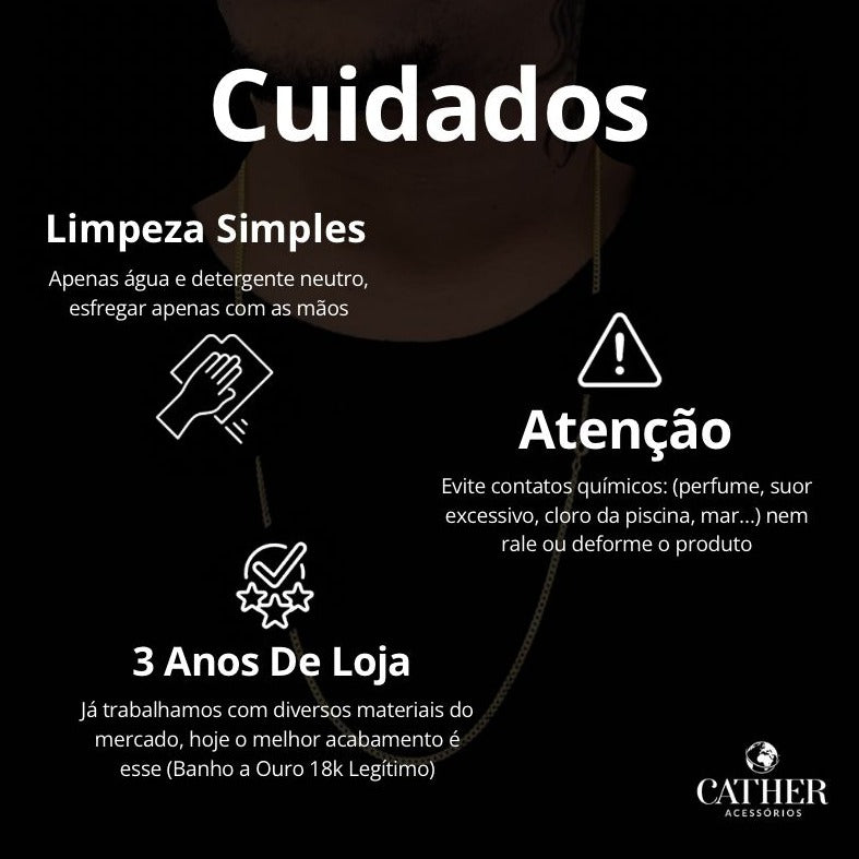 Corrente Cadeado 8mm + Ping 777 banhado a ouro 18k