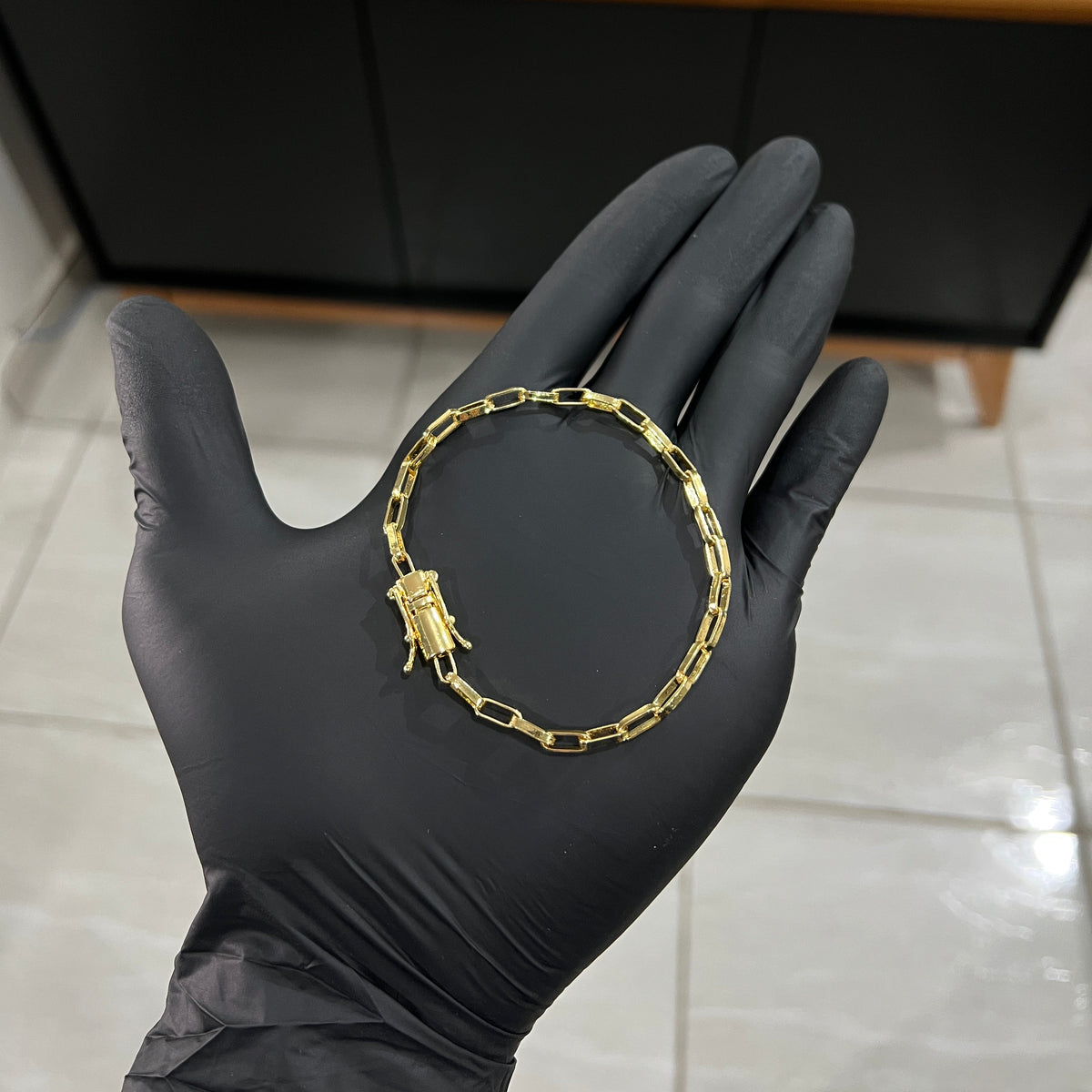Pulseira Tijolinho Alongado 3mm banhado a ouro 18k