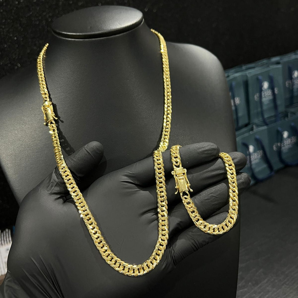 Corrente e Pulseira Grumet Dupla 7mm banhado a ouro 18k