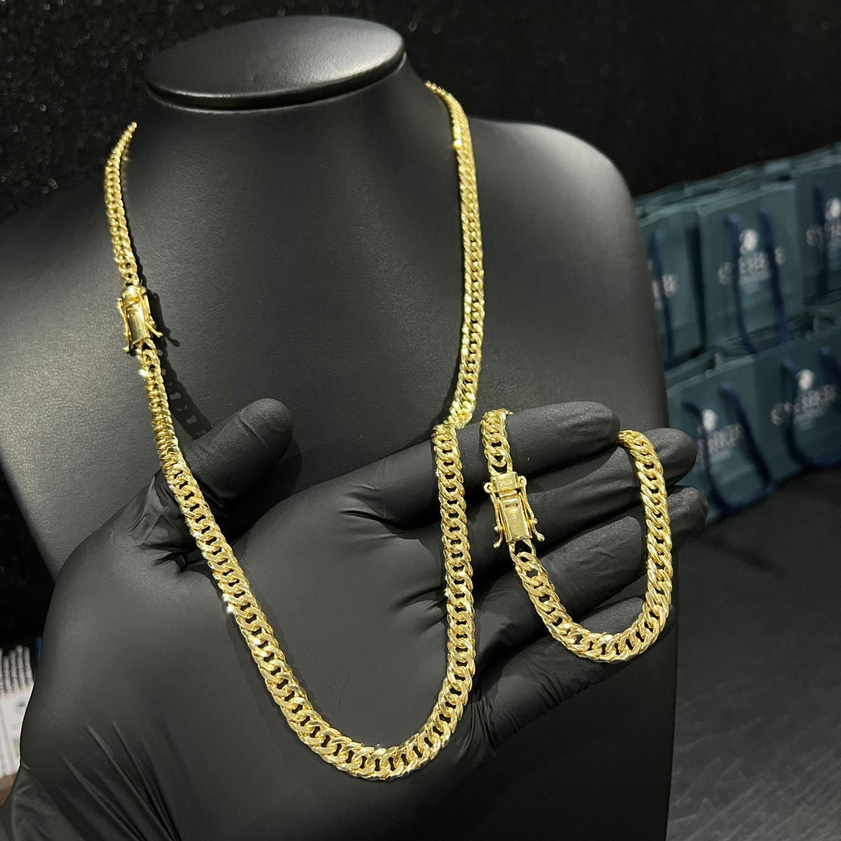 Corrente e Pulseira Grumet Dupla 7mm banhado a ouro 18k